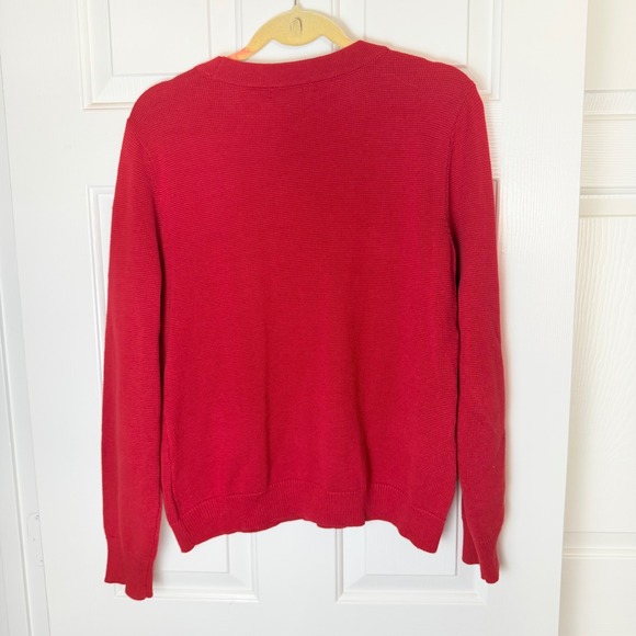 LAUREN RALPH LAUREN Red Cotton Blend V Neck Button Detail Sweater Top Women's L - Picture 2 of 4
